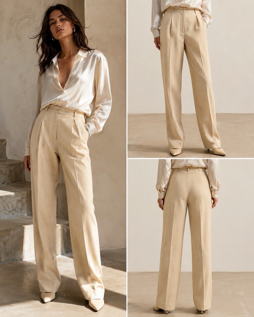 Vintage Rodier Paris French Luxury Pants FR 44 US 12 Cream Pleated Trousers